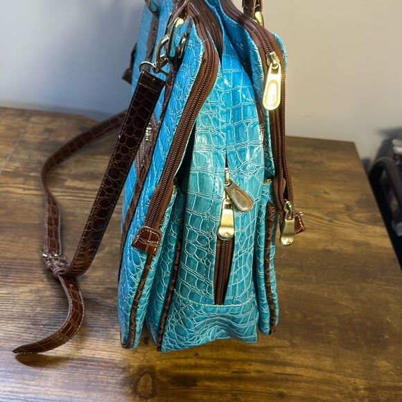 Samantha Brown Blue Croc Embossed Accents Tote Travel Bag Carry On Purse Handbag - Picture 7 of 16